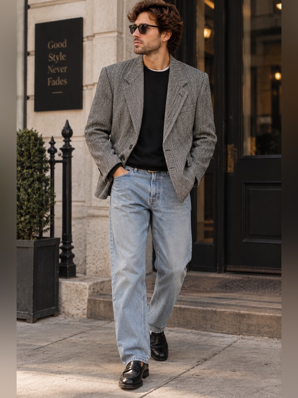 Tom Tailor Vintage 90s Herringbone Tweed Structured Preppy Dark Academia Blazer